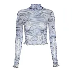 Fashion Printed Half-high Neck Long-sleeved Slim Cropped T-shirt — photo 2