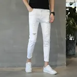 Cropped pants with holes
