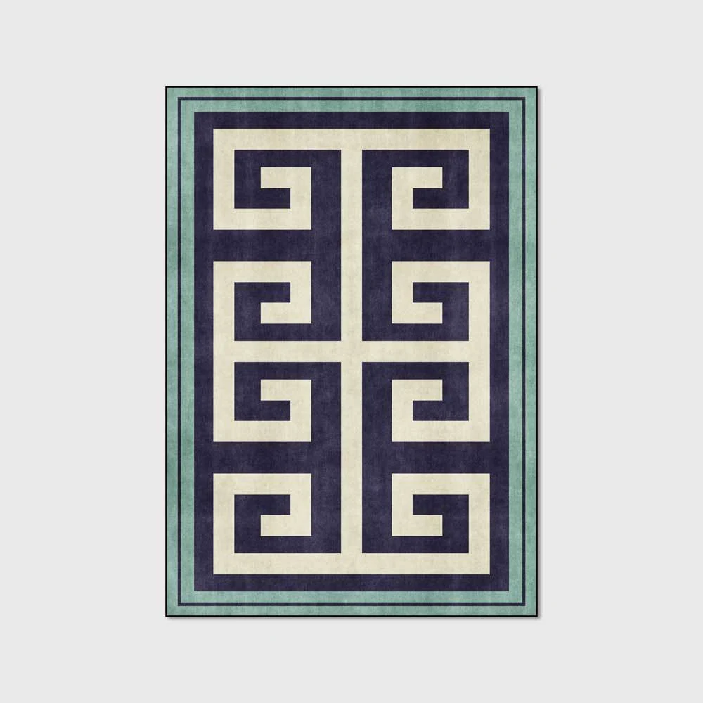 Tapete Azul Escuro Estilo Chinês com Borda Verde para Sala e Quarto, Decoração Sofisticada e Resistente, Perfeito para seu lar. — foto 1