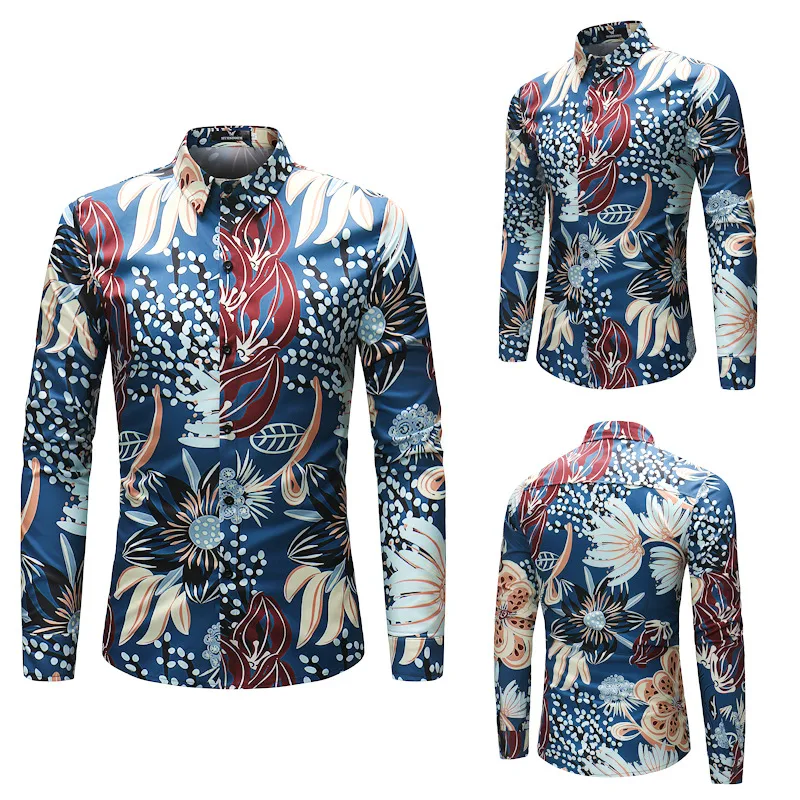 Title 3, Mens long-sleeved aquatic pattern shirt – brea...