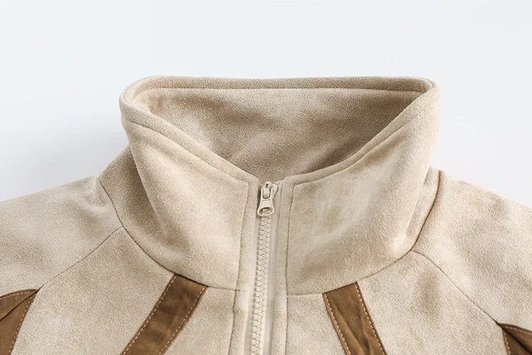 Casaco de camurça costurado masculino com gola alta, estilo e conforto. Ideal para um visual sofisticado e proteção contra o frio. — foto 2