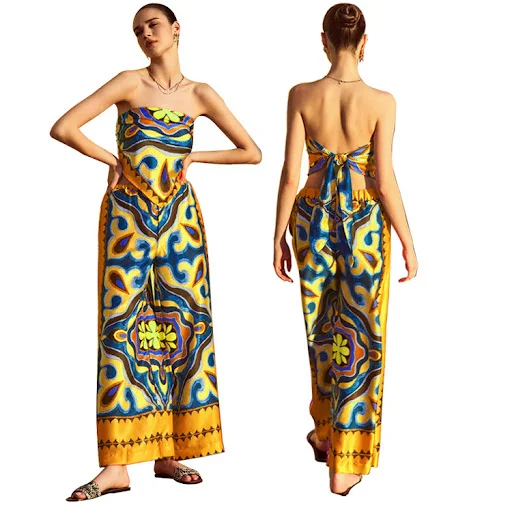 Title 3, Printed Tube Top Apron Trousers Suit