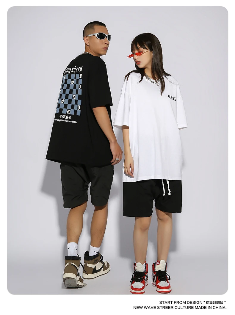 Title 11, Chessboard plaid printed t-shirt creative loose...