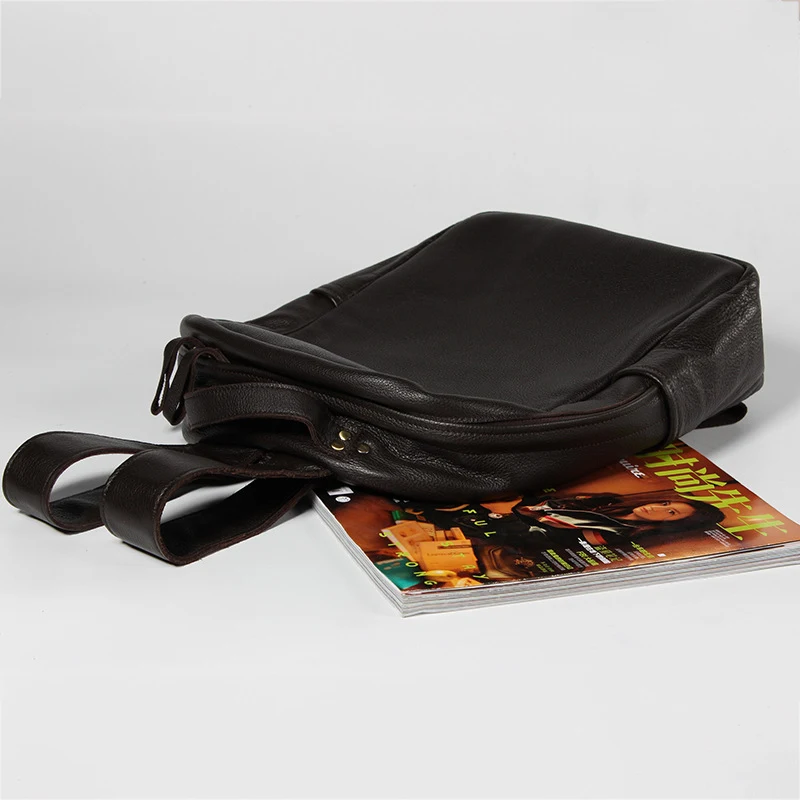 Men's leather backpack, double shoulder, Baotou layer cowhide, European and American style, high grade travel bag. — photo 3