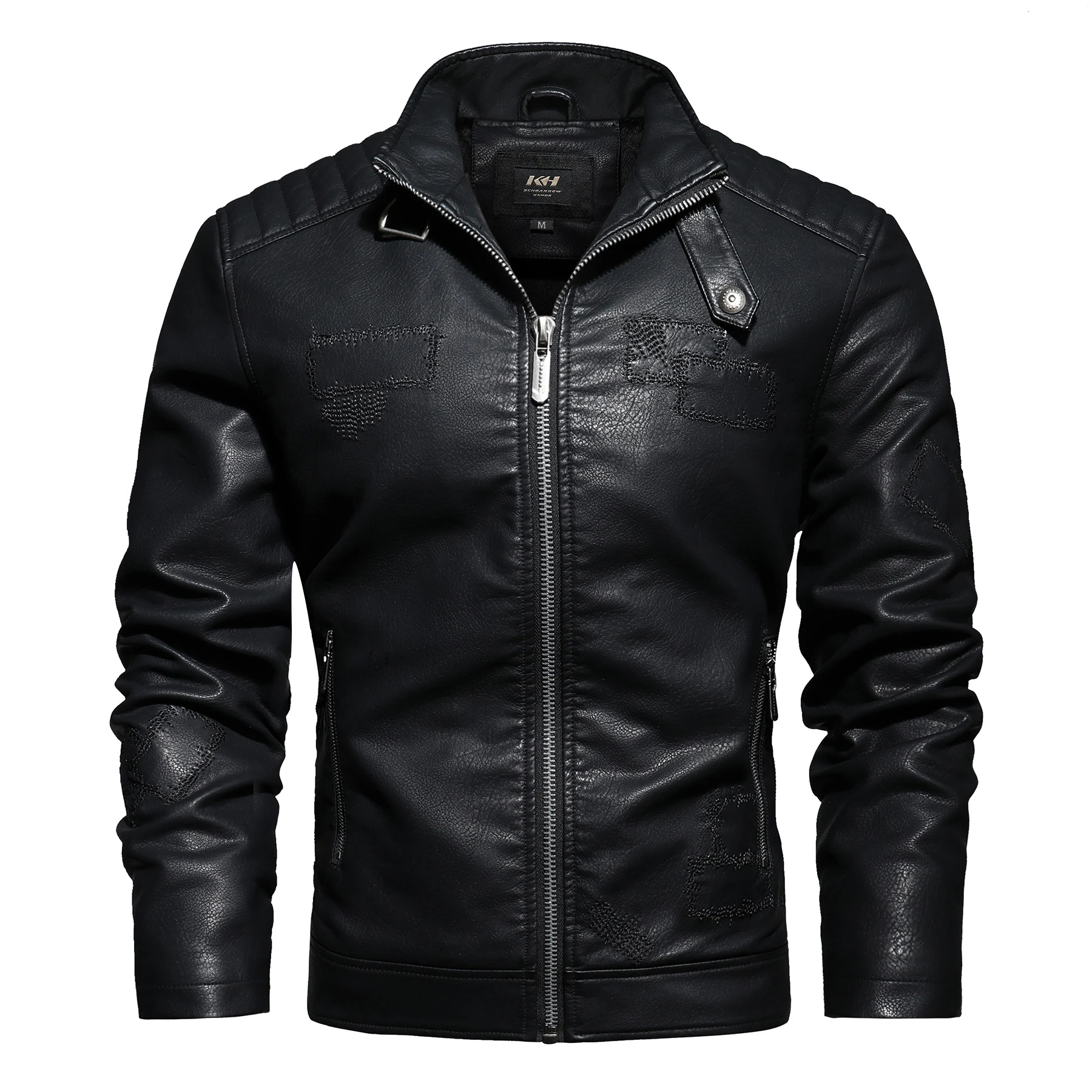 Men's PU leather and velvet patch coat. Combining style and warmth for the modern man. A sophisticated coat perfect for — photo 7