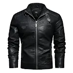 Men's PU leather and velvet patch coat. Combining style and warmth for the modern man. A sophisticated coat perfect for — photo 7