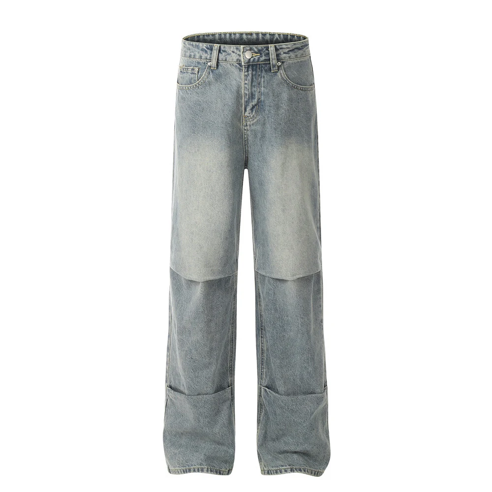 Men's Washed Old Loose Denim Trousers, relaxed fit, comfortable for everyday wear, vintage style, perfect for casual out — photo 1