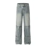 Men's Washed Old Loose Denim Trousers, relaxed fit, comfortable for everyday wear, vintage style, perfect for casual out — photo 1