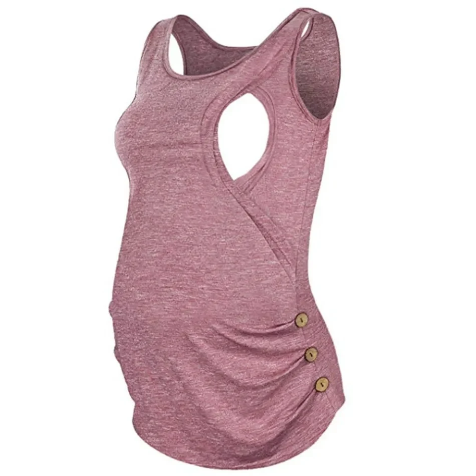 Title 4, Sleeveless solid color round neck button vest f...