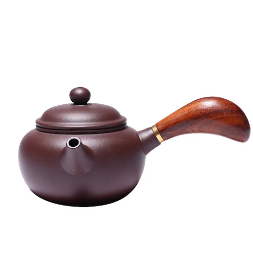 Title 2, Hand Painted Purple Clay Teapot Raw Ore Side Ha...