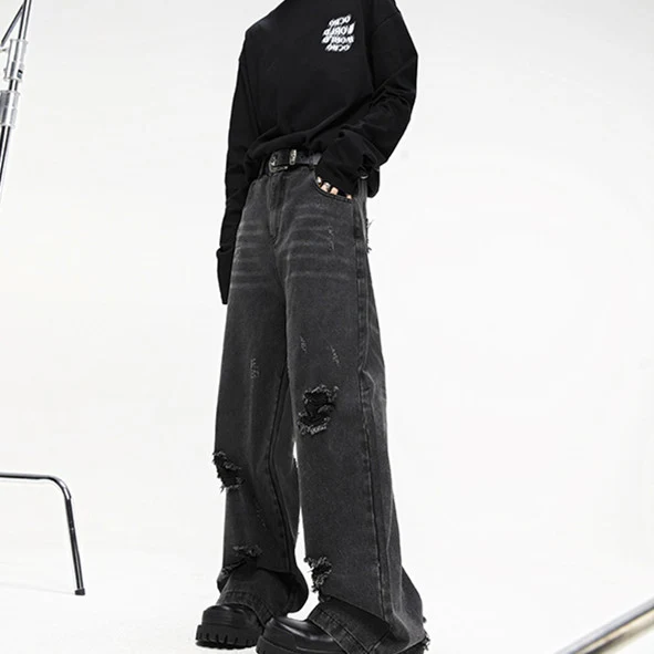 Title 1, Heavy washing destroys wide-leg jeans. Remove t...
