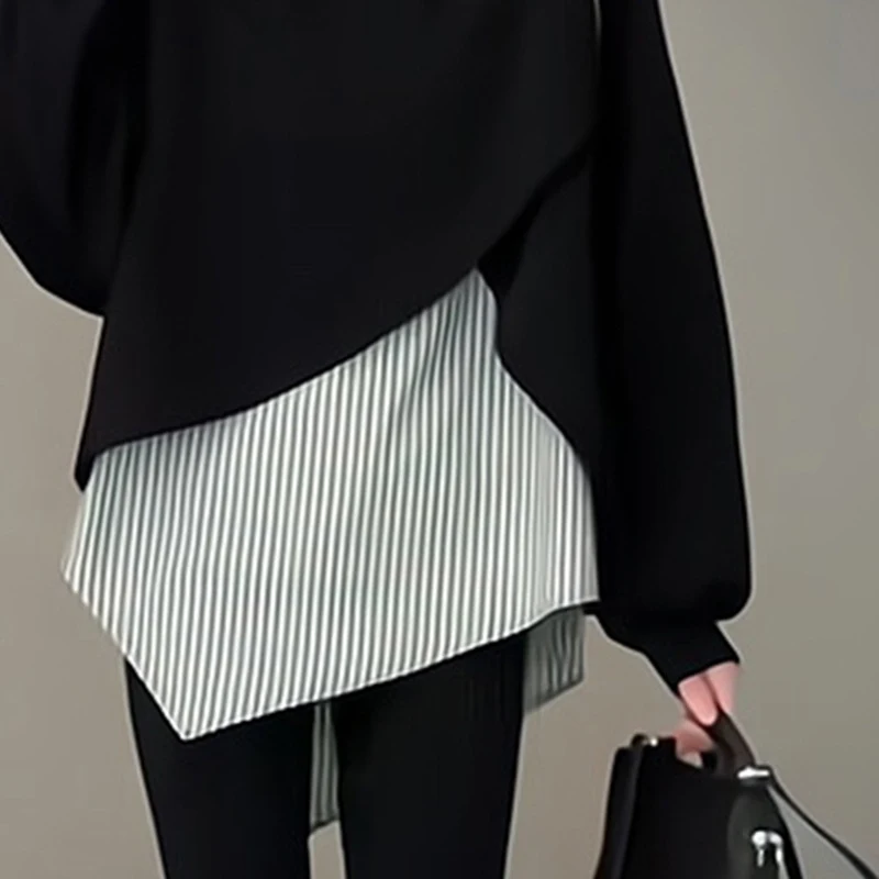 Autumn Fashion Personality Stitching Fake Two-pieces Coats Women, stylish coat for fall, offering a unique design and co — photo 2