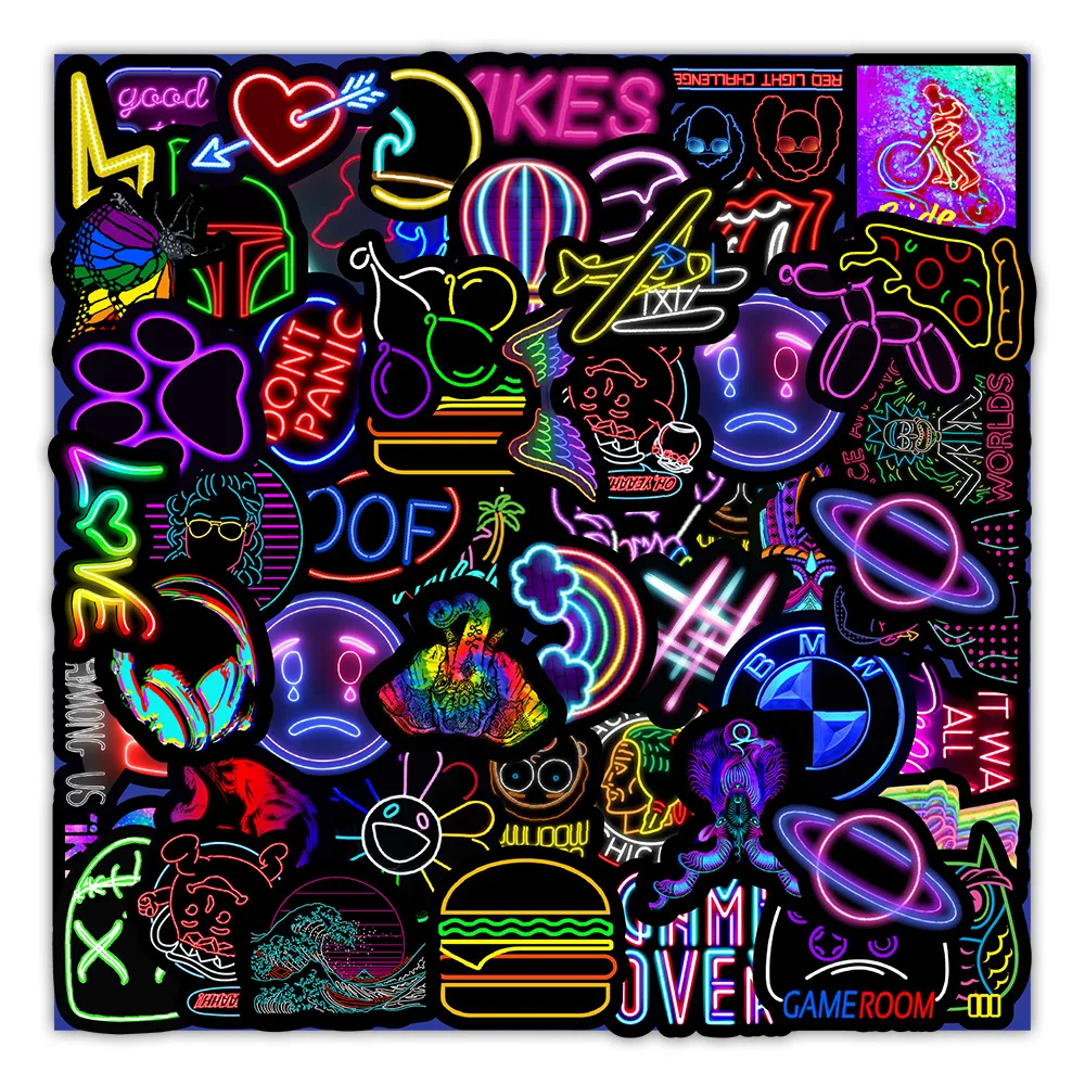 50 Neon Stickers Auto Koffer Telefoon Waterbeker Decoratie Stickers Nieuw Geef je spullen een gave neon look. — foto 1