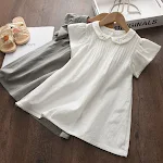 Vestido princesa com mangas bufantes, gola de boneca bordada e cor sólida, perfeito para sua pequena brilhar, um charme elegante e único. — foto 10