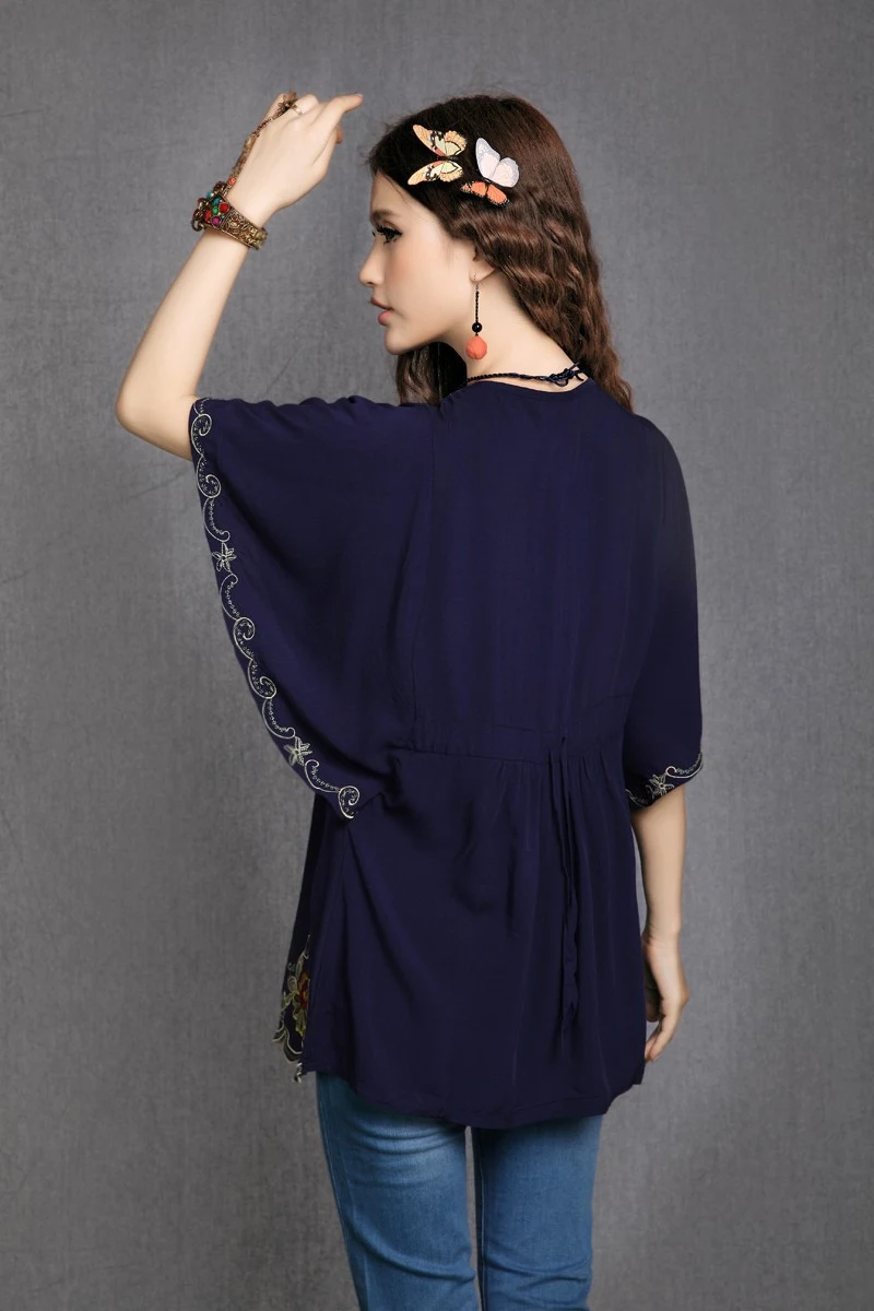 Title 16, Ladies Embroidered Loose Shirt Flared Sleeves