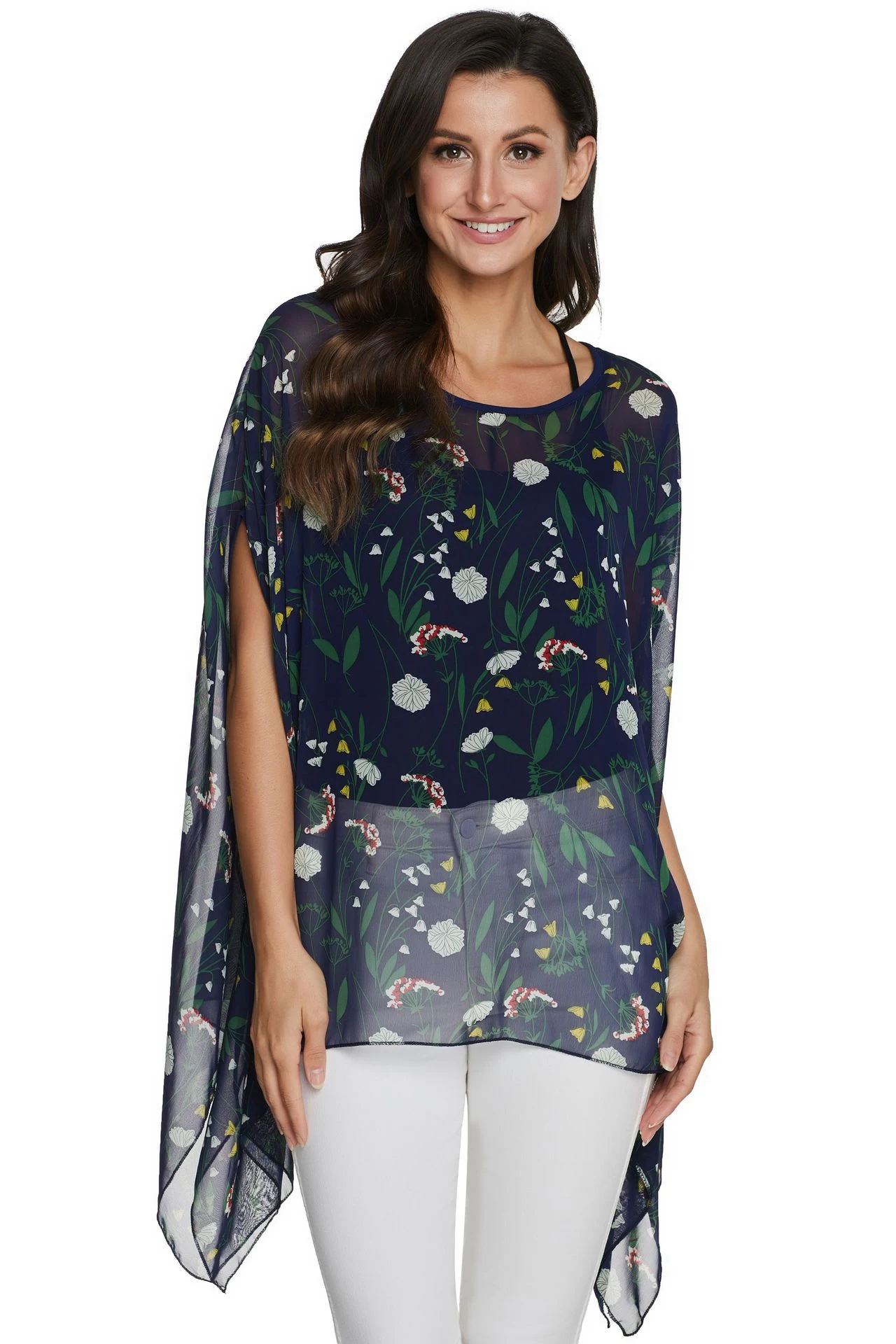 Top de camisa de murciélago de gasa estampado para mujer a la moda — foto 3