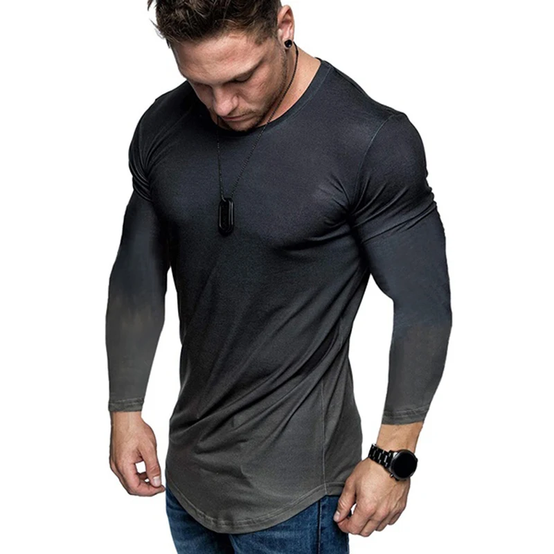 Men's Cotton Long Sleeve T-shirt with 3D Print, Loose Crew Neck, Spring and Autumn Style. Comfortable, stylish and versa — photo 1