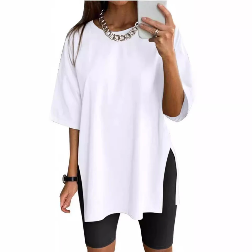 Title 4, Womens Solid Color Split Short-sleeved T-shirt...