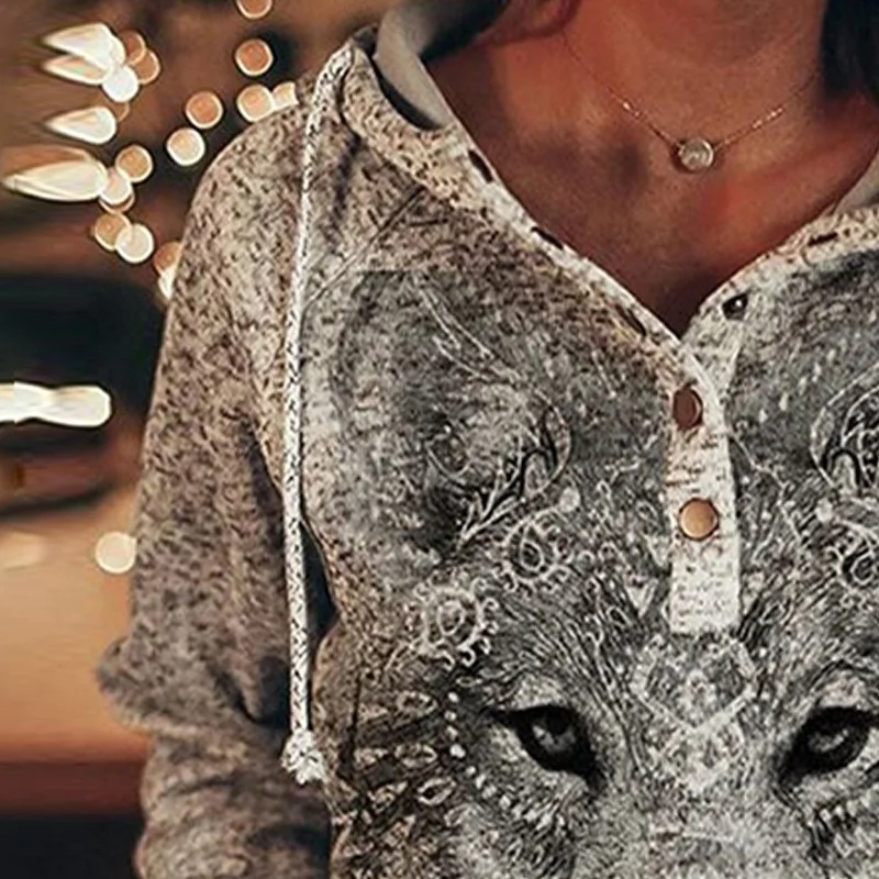 Moletom feminino com estampa de animal lobo casual — foto 4