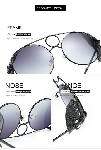 Title 6, Round Leather Rivet Metal Sunglasses, UV protec...