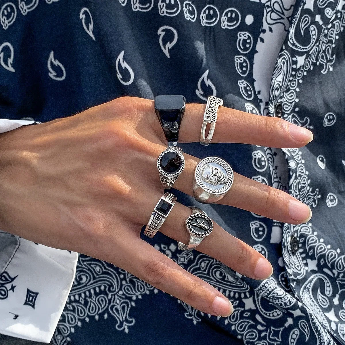 Conjunto de 6 anéis com design simples, personalidade fashion, estilo retrô e moderno, perfeitos para um visual atual e cheio de charme. — foto 7
