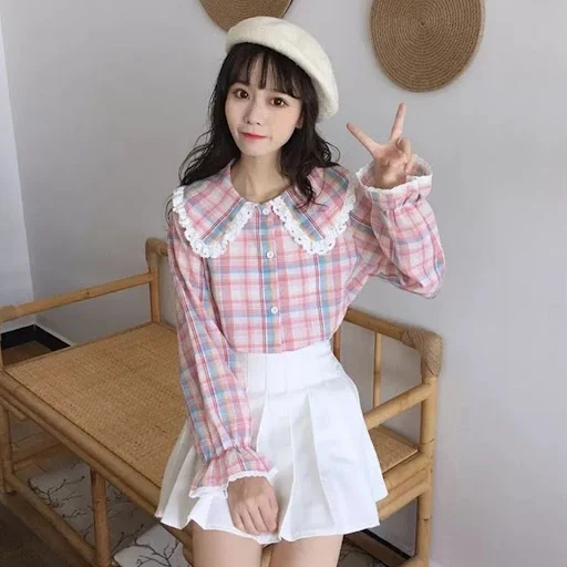 Title 4, Long-Sleeved Plaid Shirt Student Design Sense N...