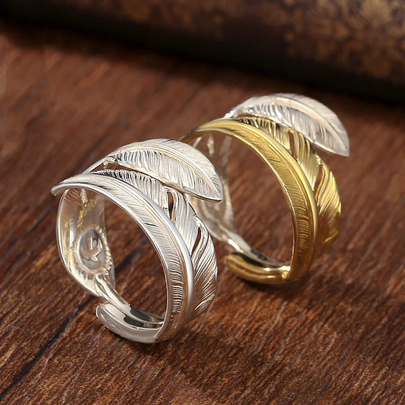 Anel feminino vintage em prata com formato de pena, acessório fashion elegante para mulheres que buscam estilo e sofisticação, presente ideal. — foto 1