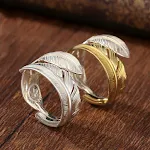 Anel feminino vintage em prata com formato de pena, acessório fashion elegante para mulheres que buscam estilo e sofisticação, presente ideal. — foto 1