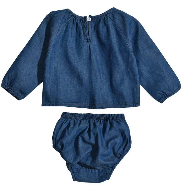 Roupa de bebê triangular de denim Conforto e estilo para seu pequeno Design triangular exclusivo Tecido jeans macio e durável Perfeito para brincar e explorar Livre movimento — foto 4