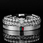 Conjunto de pulseira com cabeça de leopardo microincrustada em aço inoxidável. Adicione um toque selvagem e sofisticado ao seu visual diário. — foto 1