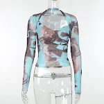 Top de malha torcida feminino Estilo Ins Tie-dye manga longa minimalista. Combine este top versátil e crie looks modernos e confortáveis para diversas ocasiões. — foto 1