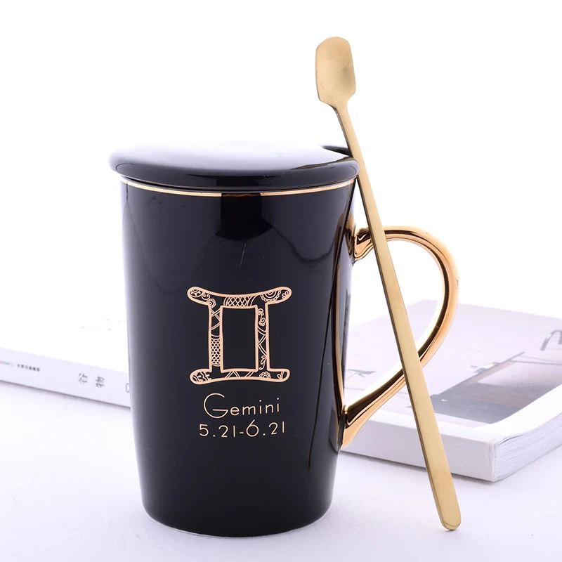 Twelve Constellation Ceramic Mug with Gold Handle, Spoon, and Lid. Enjoy your favorite hot beverages with style and conv — photo 22