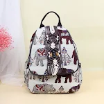 Mochila feminina retrô de algodão e linho com estampa de elefante, zíper de camada dupla. Leve seus pertences com charme e praticidade. — foto 3