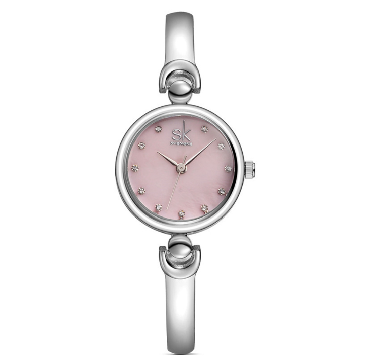 Rhinestone SK Top Luxury Brand Steel Quartz Assista Moda Mulher Relógio Feminino Vestido de Vestiário de Varro -Destruir Prata Motr Motr — foto 3