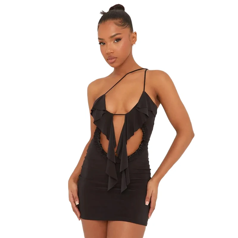 Sexy Solid Color Lace Cutout High Waist Sheath Short Dress, a stylish and flattering dress for special occasions, perfec — photo 3