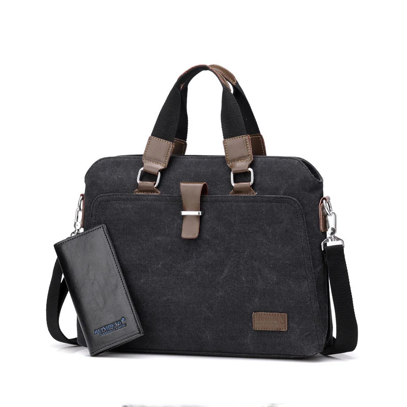 Maleta pasta masculina de lona Oxford casual para negócios, com alça de ombro e mão, ideal para o dia a dia profissional. — foto 13