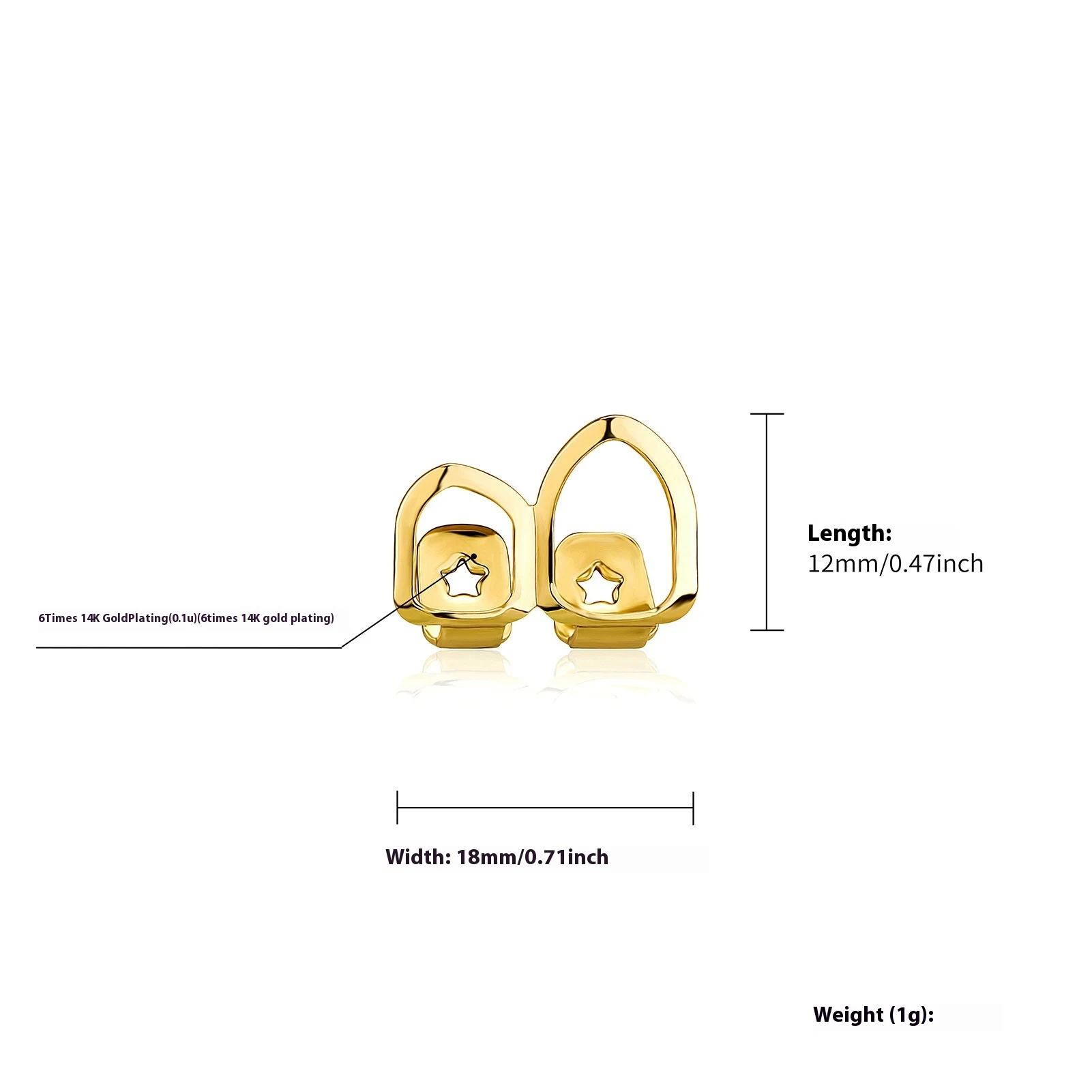 Hip Hop Tooth Socket Gold Plated Two Hollow Pentagram, for bold and eye-catching shine, a stylish statement piece to sho — photo 4