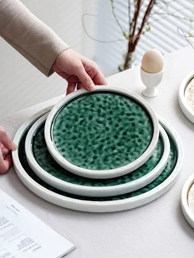 Title 5, Creative Ceramic Round Plate Retro Large Dish P...