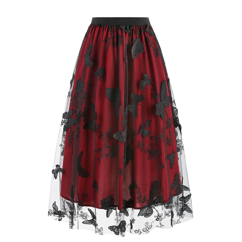 Saia feminina com bordado de borboleta e tela, um toque de elegância e delicadeza. Perfeita para looks charmosos e ocasiões especiais. — foto 13