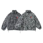 Zebra Print Stand Collar Rabbit Plush Jacket — photo 2