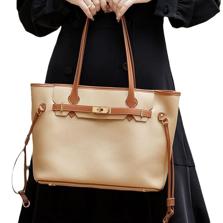 Bolsa feminina de couro genuíno de alta qualidade Textura simples Grande capacidade Ideal para uso diário e viagens — foto 21