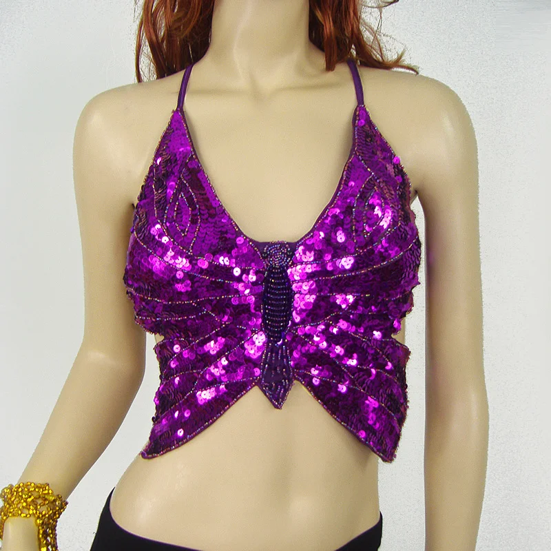 Sutiã Borboleta com Paetês para Dança do Ventre, ideal para palco de boate noturna, brilho e elegância para o show. — foto 4