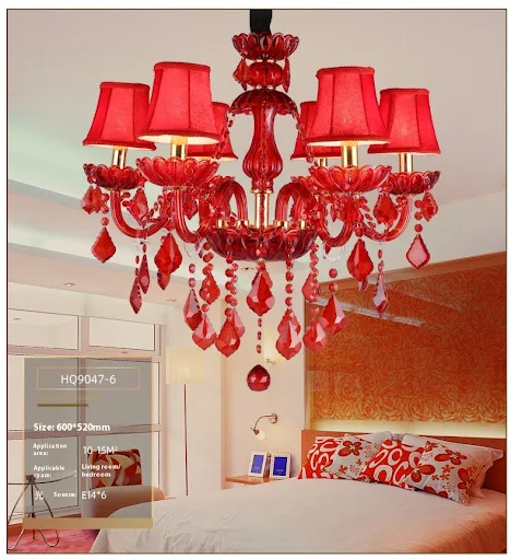 Title 7, European Style Chandelier Red Color Crystal Lam...