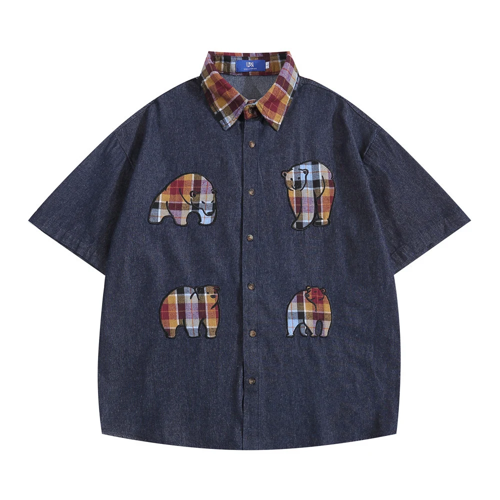 Title 2, Cartoon Polar Bear Denim Loose Shirt for casual...