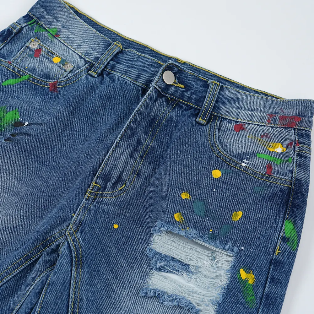 Title 6, Mens Ripped Paint Wide-leg Denim Trousers. Com...