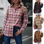 Nieuwe casual losse boyfriend-ruitjesblouse voor dames. Comfortabel en stijlvol voor een relaxte look. Perfect voor dagelijks gebruik. — foto 12