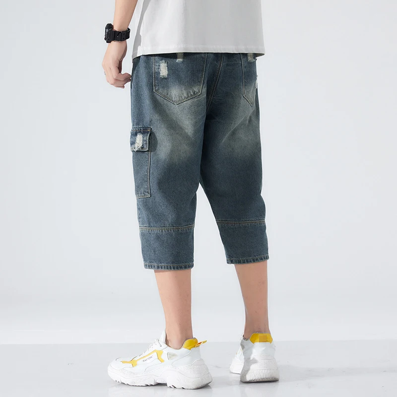 Men's Loose Elastic Waist Printed Cropped Jeans – Comfortable, Stylish, and Perfect for Everyday Wear and Casual Outings — photo 4