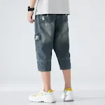 Men's Loose Elastic Waist Printed Cropped Jeans – Comfortable, Stylish, and Perfect for Everyday Wear and Casual Outings — photo 4