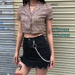 Cardigan T-shirt con collo aperto e revers a quadri, versatile e confortevole. Ideale per un look casual ed elegante, perfetto per ogni occasione. — foto 13