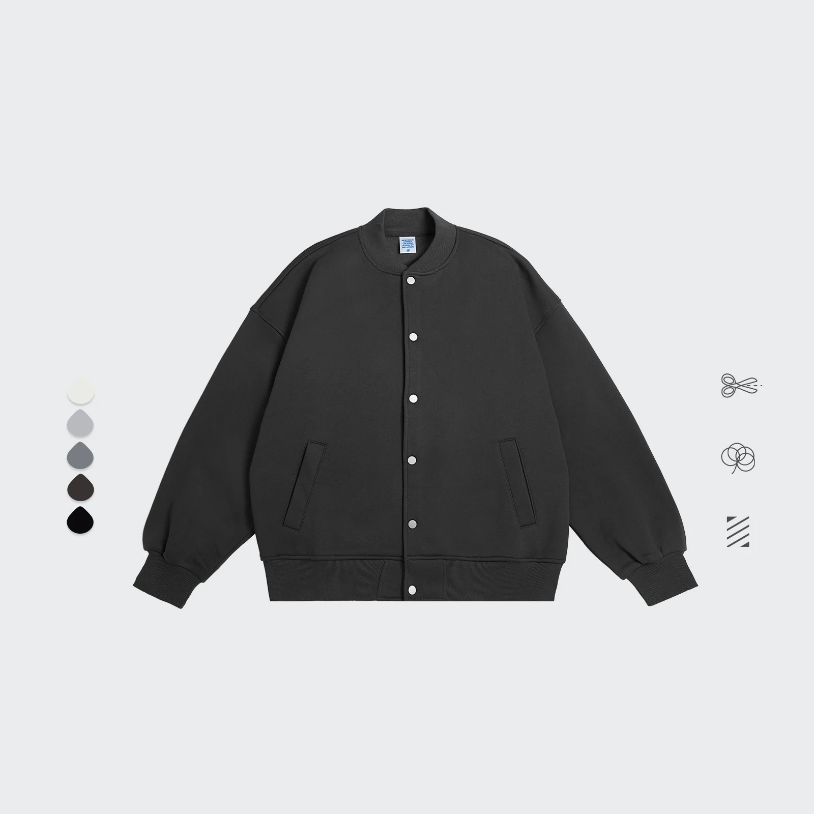 Giacca cardigan baseball in pile, vestibilità ampia, con bordi a coste, uniforme sportiva, solida e confortevole per un look casual e alla moda. — foto 1